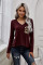 Burgundy Leopard Patch Pocket Long Sleeve Top