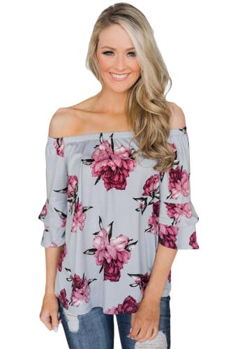Gray Bring on The Floral Off The Shoulder Top