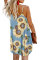 Sky Blue Sunflower Pattern Buttoned Slip Cami Dress