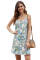 Sky Blue Floral Pattern Buttoned Slip Cami Dress