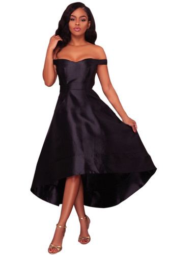 Black High-shine High-low Prom Dress
