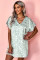 Green V-Neck Half Sleeve Leopard Casual T Shirt Dress with Pockets