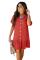 Red Pocketed Button Down Ruffle Dress
