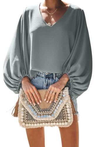 Gray Bells Will Be Ringing Balloon Sleeve Blouse