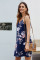 Blue Floral Pattern Buttoned Slip Cami Dress