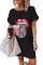 Black Lip Print Summer Casual Tee Mini Dress