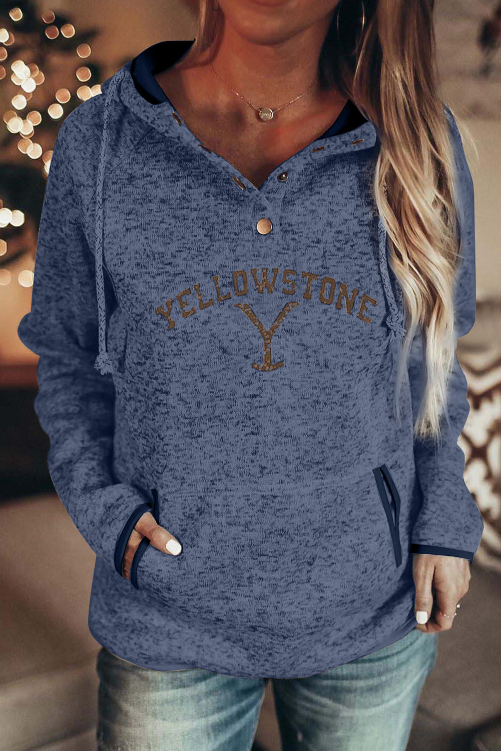 $ 23.5 - Letters Print Heathered Sky Blue Hoodie - www.alvaq.com