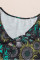 Black V Neck 3/4 Roll Sleeve Button Down Floral Dress