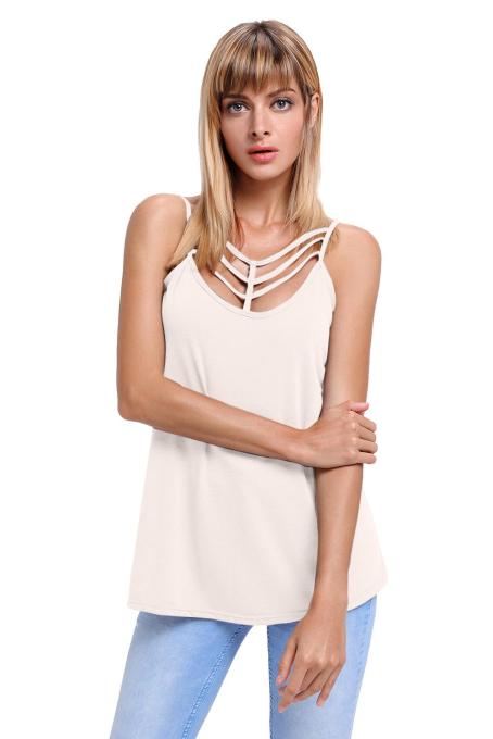 Light Pink Spaghetti Strap Tank Top with Caged Neckline
