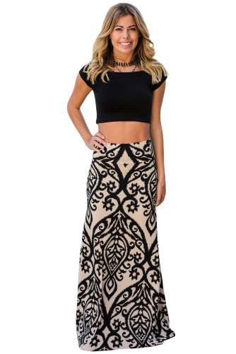 Black Tendril Printed Maxi Skirt