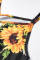 Black Sunflower Pattern Buttoned Slip Cami Dress