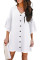 White V Neck Buttoned Bell Sleeve Shift Shirt Dress