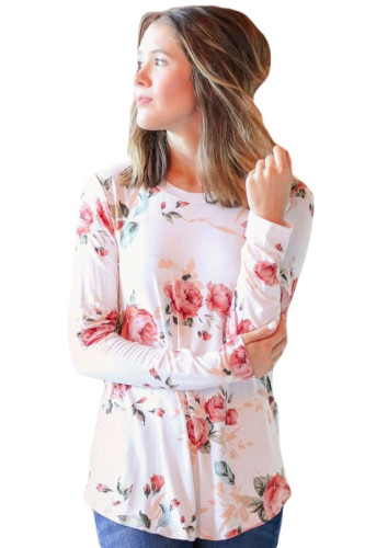 White Long Sleeve Floral Autumn Womens Top