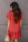 Red Pocketed Button Down Ruffle Dress