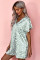Green V-Neck Half Sleeve Leopard Casual T Shirt Dress with Pockets