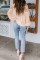 Apricot V Neck Lantern Sleeve Lace Hollow Out Long Sleeve Top