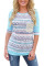 Light Blue Raglan Sleeve Lace Pocket Detail Printed Top