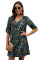 Black V Neck 3/4 Roll Sleeve Button Down Floral Dress