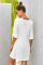 White V Neck Button Front Roll up Tab Sleeve Dress