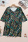 Black V Neck 3/4 Roll Sleeve Button Down Floral Dress