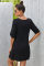 Black V Neck Button Front Roll up Tab Sleeve Dress