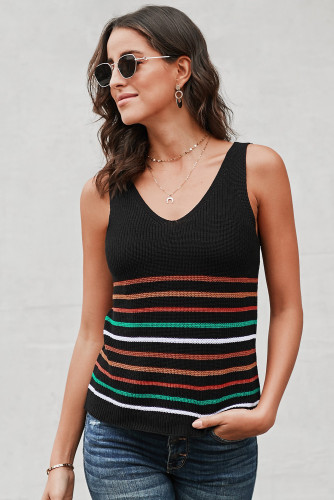 Multicolor Stripes Black Knit Tank Top