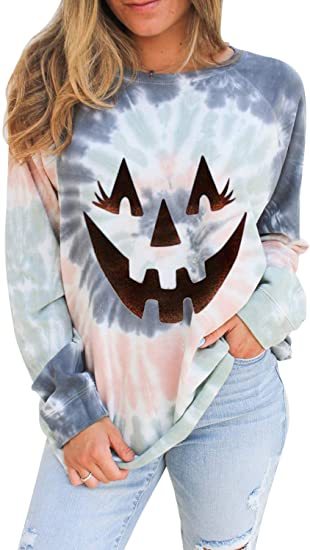 AlvaQ Womens Crew Neck Tie Dye Long Sleeve Sweatshirts Pullover Top Halloween costumes