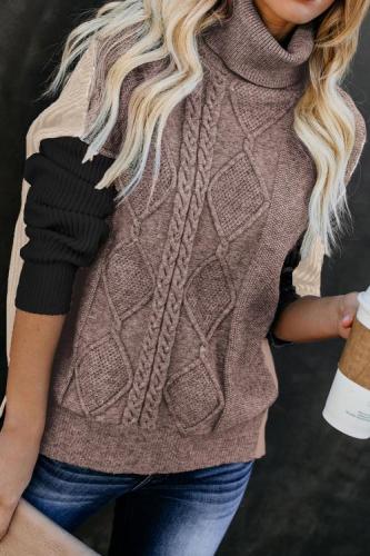 Black Colorblock Cable Knit Sweater
