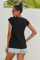 Black Short Sleeve Printed Neck Shift Blouse