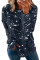 Blue Crew Collar Scrawl Print Long Sleeve Top with Slit