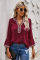 Red Boho Floral V Neck Long Sleeve Casual Top