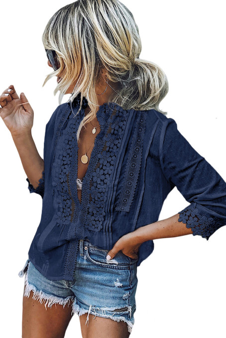 Blue Sweet Mary Crochet Lace Top