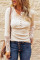 Beige Crochet Lace Hem Sleeve Button Top