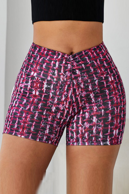 $ 12 - Red Printed High Waist Lift Up Yoga Shorts - www.farysays.com