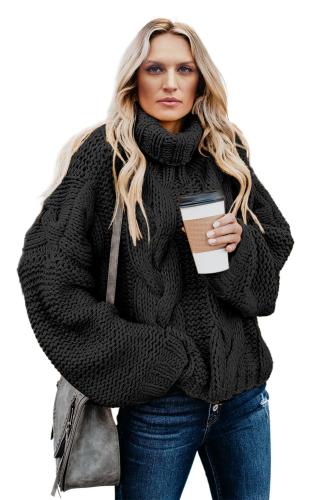 Black Cuddle Weather Cable Knit Handmade Turtleneck Sweater