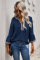 Blue Boho Floral V Neck Long Sleeve Casual Top