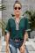 Green Boho Floral V Neck Casual Blouse